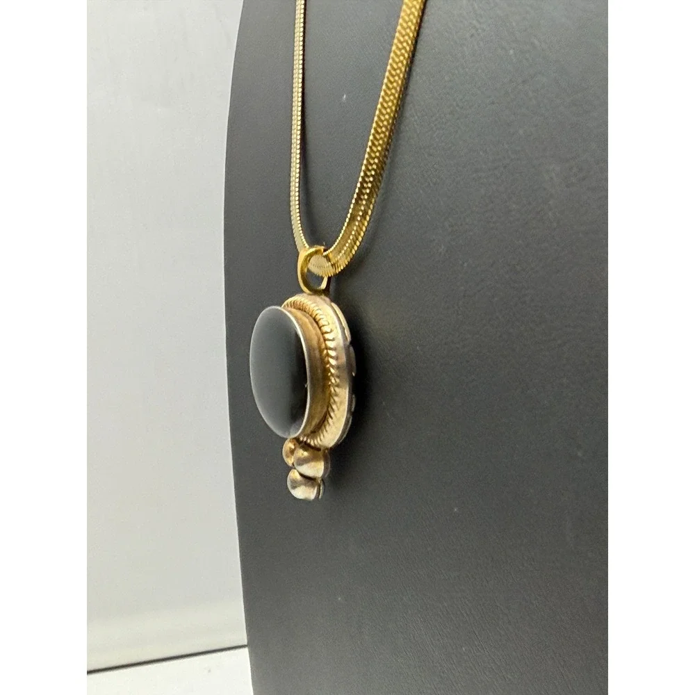 Vintage Necklace Gold Tone Black Herringbone Chain